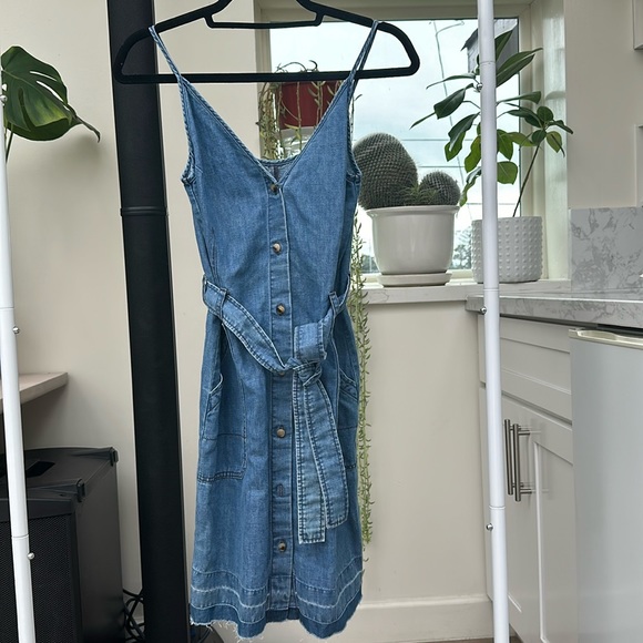 J Brand Carmela Chambray Denim Belted Button Front Mini Dress - Picture 3 of 10
